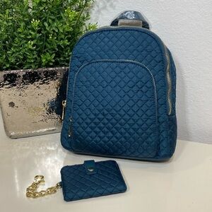 Cynthia Rowley Quilted Teal Mini Backpack‎ & Billfold Wallet Combo New